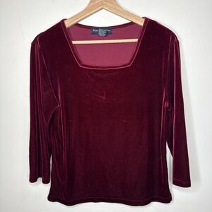 Vintage 90s Velvet Burgundy Red Top M‎ Square Neck Sexy Whimsigoth Vamp Witchy